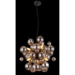 Lampă suspendată metal negru mat, globuri de sticlă de culoare fumurie, cablu PVC negru, înălțimea poate fi scurtată, ø: 550mm, H: 1200mm, globuri de sticlă-DM: 24 x 6 cm, 24 x 10 cm, excl. 6x E14 25W 230V - imagine 3