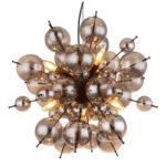 Lampă suspendată metal negru mat, globuri de sticlă de culoare fumurie, cablu PVC negru, înălțimea poate fi scurtată, ø: 550mm, H: 1200mm, globuri de sticlă-DM: 24 x 6 cm, 24 x 10 cm, excl. 6x E14 25W 230V - imagine 5