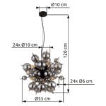 Lampă suspendată metal negru mat, globuri de sticlă de culoare fumurie, cablu PVC negru, înălțimea poate fi scurtată, ø: 550mm, H: 1200mm, globuri de sticlă-DM: 24 x 6 cm, 24 x 10 cm, excl. 6x E14 25W 230V - imagine 6