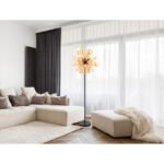 Lampă de podea metal negru mat, metal auriu, globuri de sticlă de culoare chihlimbar, cablu PVC negru, întrerupător cu pedală în cablu, ø: 550mm, H: 1550mm, lungime cablu 1800mm, globuri de sticlă-DM: 24 x 6 cm, 24 x 10 cm, excl. 6x E14 25W 230V - imagine 2