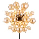 Lampă de podea metal negru mat, metal auriu, globuri de sticlă de culoare chihlimbar, cablu PVC negru, întrerupător cu pedală în cablu, ø: 550mm, H: 1550mm, lungime cablu 1800mm, globuri de sticlă-DM: 24 x 6 cm, 24 x 10 cm, excl. 6x E14 25W 230V - imagine 4