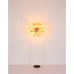 Lampă de podea metal negru mat, metal auriu, globuri de sticlă de culoare chihlimbar, cablu PVC negru, întrerupător cu pedală în cablu, ø: 550mm, H: 1550mm, lungime cablu 1800mm, globuri de sticlă-DM: 24 x 6 cm, 24 x 10 cm, excl. 6x E14 25W 230V - imagine 5