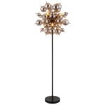 Lampă de podea metal negru mat, globuri de sticlă de culoare fumurie, cablu PVC negru, întrerupător cu pedală în cablu, ø: 550mm, H: 1550mm, lungime cablu 1800mm, globuri de sticlă-DM: 24 x 6 cm, 24 x 10 cm, excl. 6x E14 25W 230V