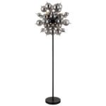 Lampă de podea metal negru mat, globuri de sticlă de culoare fumurie, cablu PVC negru, întrerupător cu pedală în cablu, ø: 550mm, H: 1550mm, lungime cablu 1800mm, globuri de sticlă-DM: 24 x 6 cm, 24 x 10 cm, excl. 6x E14 25W 230V - imagine 3