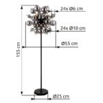 Lampă de podea metal negru mat, globuri de sticlă de culoare fumurie, cablu PVC negru, întrerupător cu pedală în cablu, ø: 550mm, H: 1550mm, lungime cablu 1800mm, globuri de sticlă-DM: 24 x 6 cm, 24 x 10 cm, excl. 6x E14 25W 230V - imagine 6