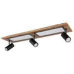Plafonieră metal negru, MDF, imitație de lemn închis, plastic alb, comutare funcție prin întrerupător de perete, memorie, comutare: LED/GU10/ambele împreună, 800x200x180mm, LED 24W 230V, sursă 3000lm, ieșire 1500lm, 3000K, fără becuri 3xGU10 LED 5W - imagine 3