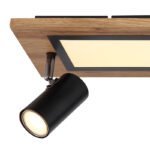 Plafonieră metal negru, MDF, imitație de lemn închis, plastic alb, comutare funcție prin întrerupător de perete, memorie, comutare: LED/GU10/ambele împreună, 800x200x180mm, LED 24W 230V, sursă 3000lm, ieșire 1500lm, 3000K, fără becuri 3xGU10 LED 5W - imagine 5