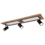 Plafonieră metal negru, MDF, imitație de lemn închis, plastic alb, comutare funcție prin întrerupător de perete, memorie, comutare: LED/GU10/ambele împreună, 800x200x180mm, LED 24W 230V, sursă 3000lm, ieșire 1500lm, 3000K, fără becuri 3xGU10 LED 5W - imagine 6