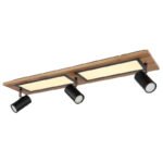 Plafonieră metal negru, MDF, imitație de lemn închis, plastic alb, comutare funcție prin întrerupător de perete, memorie, comutare: LED/GU10/ambele împreună, 800x200x180mm, LED 24W 230V, sursă 3000lm, ieșire 1500lm, 3000K, fără becuri 3xGU10 LED 5W - imagine 7