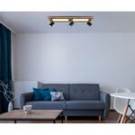 Plafonieră metal negru, MDF, imitație de lemn închis, plastic alb, comutare funcție prin întrerupător de perete, memorie, comutare: LED/GU10/ambele împreună, 800x200x180mm, LED 24W 230V, sursă 3000lm, ieșire 1500lm, 3000K, fără becuri 3xGU10 LED 5W