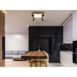Plafonieră metal negru, MDF, imitație de lemn închis, plastic alb, comutare funcție prin întrerupător de perete, memorie, comutare: LED/GU10/ambele împreună, 450x450x130mm, LED 24W 230V, sursă 3000lm, ieșire 1900lm, 3000K, fără becuri 4xGU10 LED 5W - imagine 2