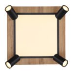 Plafonieră metal negru, MDF, imitație de lemn închis, plastic alb, comutare funcție prin întrerupător de perete, memorie, comutare: LED/GU10/ambele împreună, 450x450x130mm, LED 24W 230V, sursă 3000lm, ieșire 1900lm, 3000K, fără becuri 4xGU10 LED 5W - imagine 4