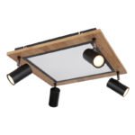 Plafonieră metal negru, MDF, imitație de lemn închis, plastic alb, comutare funcție prin întrerupător de perete, memorie, comutare: LED/GU10/ambele împreună, 450x450x130mm, LED 24W 230V, sursă 3000lm, ieșire 1900lm, 3000K, fără becuri 4xGU10 LED 5W - imagine 6