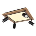Plafonieră metal negru, MDF, imitație de lemn închis, plastic alb, comutare funcție prin întrerupător de perete, memorie, comutare: LED/GU10/ambele împreună, 450x450x130mm, LED 24W 230V, sursă 3000lm, ieșire 1900lm, 3000K, fără becuri 4xGU10 LED 5W - imagine 7