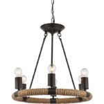 Suspensie metal negru,  din funie de cânepă maro, D: 500, H: 1260, excl 6xE27 40W 230V - imagine 3