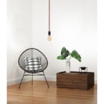 Suspensie metal negru, fir din cânepă, maro, metal negru, D: 100, H: 1660, excl 1xE27 60W 230V - imagine 2