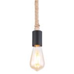 Suspensie metal negru, fir din cânepă, maro, metal negru, D: 100, H: 1660, excl 1xE27 60W 230V - imagine 4