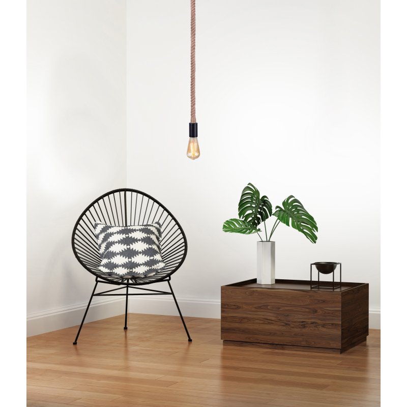 ulleu-69029h-g24123-5 Suspensie metal negru, fir din cânepă, maro, metal negru, D: 100, H: 1660, excl 1xE27 60W 230V - imagine 1