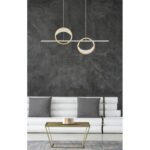 Lampa suspendată aluminiu periat argintiu/auriu, plastic alb, reglabil, mai multe niveluri prin întrerupător de perete, funcție de memorie, telecomandă, LxLxH: 1204x105x1200mm, LED 40W 230V, sursa 600-4552lm, iesire 300-1761lm, CCT 2700-6500K - imagine 2