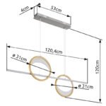 Lampa suspendată aluminiu periat argintiu/auriu, plastic alb, reglabil, mai multe niveluri prin întrerupător de perete, funcție de memorie, telecomandă, LxLxH: 1204x105x1200mm, LED 40W 230V, sursa 600-4552lm, iesire 300-1761lm, CCT 2700-6500K - imagine 6