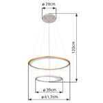 Lumină suspendată aluminiu periat argintiu/auriu, plastic alb, reglabil, mai multe niveluri prin întrerupător de perete, funcție de memorie, telecomandă, ø: 617mm, H: 1200mm, LED 40W 230V, sursă 600-4704lm, ieșire 300-2127lm, CCT 2700-6500 - imagine 6