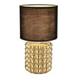 Lampă de masă din ceramică de culoare aurie, textil negru, cablu PVC negru, întrerupător pe cablu, ø: 185mm, I: 330mm, lungime cablu 1500mm, fără bec 1x E14 40W 230V