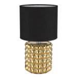 Lampă de masă din ceramică de culoare aurie, textil negru, cablu PVC negru, întrerupător pe cablu, ø: 185mm, I: 330mm, lungime cablu 1500mm, fără bec 1x E14 40W 230V - imagine 3