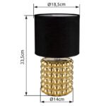 Lampă de masă din ceramică de culoare aurie, textil negru, cablu PVC negru, întrerupător pe cablu, ø: 185mm, I: 330mm, lungime cablu 1500mm, fără bec 1x E14 40W 230V - imagine 6