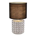 Lampă de masă ceramică cromată, textil negru, cablu PVC negru, întrerupător pe cablu, ø: 185mm, I: 330mm, lungime cablu 1500mm, fără bec 1x E14 40W 230V