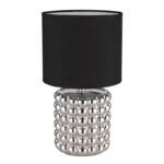 Lampă de masă ceramică cromată, textil negru, cablu PVC negru, întrerupător pe cablu, ø: 185mm, I: 330mm, lungime cablu 1500mm, fără bec 1x E14 40W 230V - imagine 3