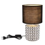 Lampă de masă ceramică cromată, textil negru, cablu PVC negru, întrerupător pe cablu, ø: 185mm, I: 330mm, lungime cablu 1500mm, fără bec 1x E14 40W 230V - imagine 4