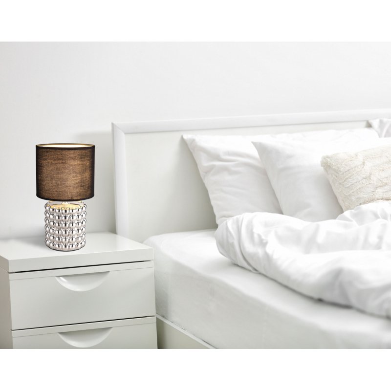 valentino-21626c-g27978-4 Lampă de masă ceramică cromată, textil negru, cablu PVC negru, întrerupător pe cablu, ø: 185mm, I: 330mm, lungime cablu 1500mm, fără bec 1x E14 40W 230V - imagine 1