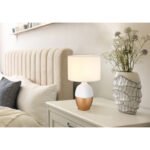 Lampă de masă din ceramică alb/auriu, textil alb, cablu PVC negru, întrerupător pe cablu, ø: 250mm, I: 430mm, lungime cablu 1500mm, fără bec 1x E14 40W 230V - imagine 2