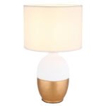 Lampă de masă din ceramică alb/auriu, textil alb, cablu PVC negru, întrerupător pe cablu, ø: 250mm, I: 430mm, lungime cablu 1500mm, fără bec 1x E14 40W 230V