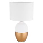 Lampă de masă din ceramică alb/auriu, textil alb, cablu PVC negru, întrerupător pe cablu, ø: 250mm, I: 430mm, lungime cablu 1500mm, fără bec 1x E14 40W 230V - imagine 3