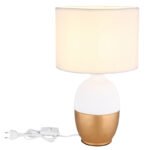 Lampă de masă din ceramică alb/auriu, textil alb, cablu PVC negru, întrerupător pe cablu, ø: 250mm, I: 430mm, lungime cablu 1500mm, fără bec 1x E14 40W 230V - imagine 4