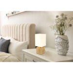 Lampă de masă din lemn natural, textil alb, cablu PVC negru, întrerupător pe cablu, L x l x I: 120x120x300mm, lungime cablu 1500mm, fără bec 1x E27 7W 230V - imagine 2
