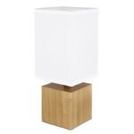 Lampă de masă din lemn natural, textil alb, cablu PVC negru, întrerupător pe cablu, L x l x I: 120x120x300mm, lungime cablu 1500mm, fără bec 1x E27 7W 230V - imagine 3