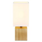 Lampă de masă din lemn natural, textil alb, cablu PVC negru, întrerupător pe cablu, L x l x I: 120x120x300mm, lungime cablu 1500mm, fără bec 1x E27 7W 230V - imagine 4