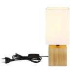 Lampă de masă din lemn natural, textil alb, cablu PVC negru, întrerupător pe cablu, L x l x I: 120x120x300mm, lungime cablu 1500mm, fără bec 1x E27 7W 230V - imagine 5