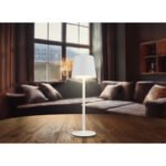 Lampă de masă metal alb mat, plastic opal, touch on/off, variator tactil continuu, excl. adaptor, cablu USB inclus, USB-A 2.0/USB-C, IP44, ø: 85mm, H: 280mm, lungime cablu 800mm, incl. LED 1.2W 230V, sursă 130lm, ieșire 50lm, CCT 3000/4500/6000K