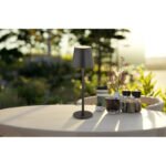 Lampă de masă metal/plastic negru mat, plastic alb, touch on/off, reglabil, variator de intensitate, USB-A 2.0 - USB-C, baterie CR18650 1800mAh 3.7V, IP44, ø: 106mm H: 360mm, 2 înălțimi de montaj: 36cm sau 24cm, LED 3W 230V, sursă 300lm, 130lm, 3000K - imagine 3