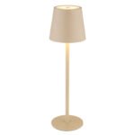 Lampă de masă metal color nisip mat, plastic color nisip mat, plastic opal, cablu PVC negru, touch on/off, reglabil, variator tactil continuu, funcție de memorie, USB-A 2.0 - USB-C, baterie inclusă CR18650 1800mAh 3.7V , IP44, 3000K