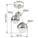 Suspensie nichel mat, sticla crom transparent , 3 bile cu DM: 20 - 25 de - 30 cm, D: 510, H: 1200, excl 3xE27 40W 230V. - imagine 6