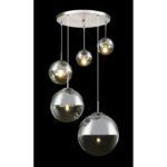 Suspensie nichel mat, sticla crom transparent, 5 sfere cu DM: 2x15-20-25-33 cm, D: 650, H: 1500, excl 3xE27 40W 230V, 230V 25W 2xE27 Illu. - imagine 3