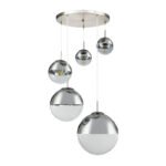 Suspensie nichel mat, sticla crom transparent, 5 sfere cu DM: 2x15-20-25-33 cm, D: 650, H: 1500, excl 3xE27 40W 230V, 230V 25W 2xE27 Illu. - imagine 4