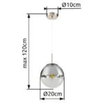 Suspensie nichel mat, sticla crom transparent, D: 200, H: 1200, excl 1xE27 40W 230V - imagine 6