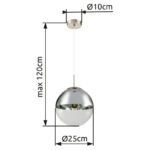 Suspensie nichel mat, sticla crom transparent, D: 250, H: 1200, excl 1xE27 40W 230V - imagine 6