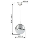 Suspensie nichel mat, sticla crom transparent, D: 300, H: 1200, excl 1xE27 40W 230V - imagine 6