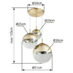 Suspensie ,metal auriu mat, sticla auriu transparent, 3 bile cu DM: 20 - 25 - 30 cm, D: 510, H: 1200, excl 3xE27 40W 230V - imagine 6